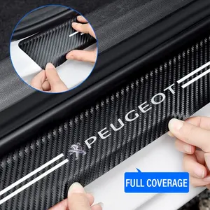 Peugeot Car Door Threshold Protector Sticker, Anti-Scratch Kick Protection Strip, Interior & Exterior Door Guard Set