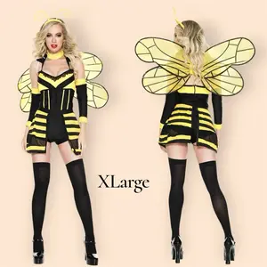 Women's Bumble Bee Halloween Costume XLarge with Yellow Black Striped Dress and Large Wings for Festive Wear