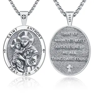 Sebina S925 St Anthony Necklace San Antonio de Padua St Anthony Medal Pendant 925 Sterling Silver Jewelry Gift for Women Men Her Him