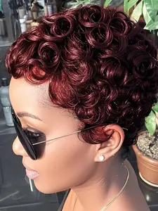 Pixie Cut Wig Human Hair Short Pixie Cut Wigs Short Curly  Wig Layered  For Women Full Machine Made Glueless Curly Wig