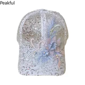 New Summer Lace Baseball Cap for Women & Girls – Breathable Mesh Sunscreen Hat with Embroidered Flowers – Stylish Duck Tongue Hat for Outdoor Fun, Beach Days & Sun Protection