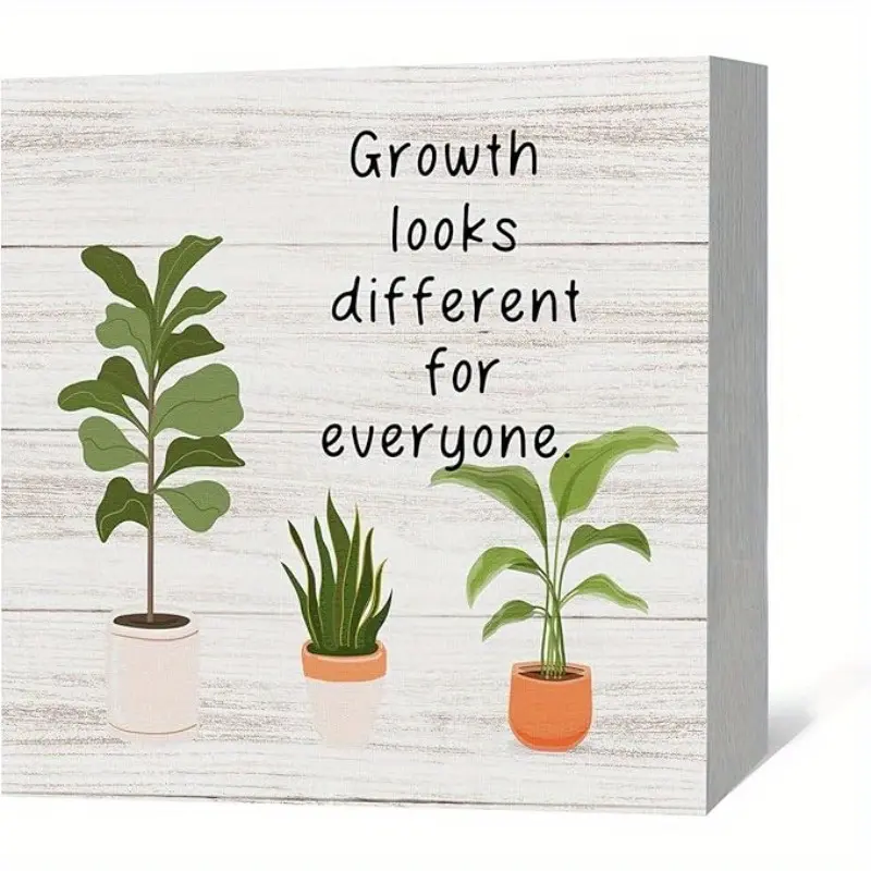 Growth Looks Different for Everyone Wood Box Sign Desk Decor, Mental Health Growth Mindset Wooden Block Box Sign Decoration for Classroom Therapy Office School Counseling Office Decor Plaques 5x5inch