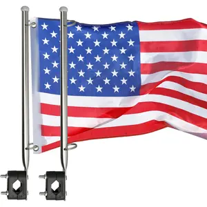 2 count Boat Flag Pole Holder, Stainless Steel Rail Mount Boat Pulpit Staff (7/8" - 1 "), Marine Flag Pole Kit for  RV Yacht (2X  Flags Included)