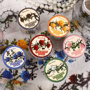 Handmade Craft Adhesive Tape Roll/bag, Pet Material, Thorn Rose Series, Rose Theme Decorative Stickers for Journals, Water Bottles, Multi-Scene Use