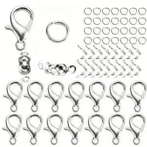 60pcs/pack Alloy Lobster Clasps Jump Rings Connector Clasps Crimp End For Bracelet Necklace Chains DIY Jewelry Beading Making Supplies