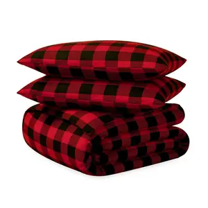 Soft & Cozy 100% Cotton Flannel Duvet Cover & Sham Set by Bare Home - Queen, Buffalo Plaid - Red/Black