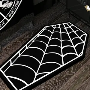 Halloween Spider Web Coffin Carpet, Artistic Creative Bedroom Bedside Rug, Soft Large Area Sofa Coffee Table Mat, Abstract Area Rugs, Home Decor Rugs
