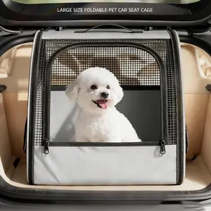 Foldable Car Dog Cage with Three Doors, Portable Pet Travel Crate, Non-Slip Durable Fabric, Breathable, Suitable for Suvs and Cars, 30kg Load Capacity