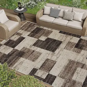 Outdoor Abstract Geometric Pattern Mat, Waterproof Anti-slip & Easy To Clean, Ideal for Gardens, Porches, Balconies, Camping, RV Trips, and Decks