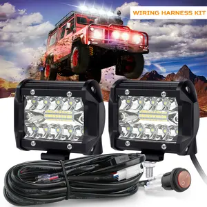 2Pcs 4 Inch LED Work Light Pods with Wiring Harness Kit – Spot Flood Combo Off Road Fog Driving Lights, Waterproof High Intensity for Truck SUV ATV UTV Jeep