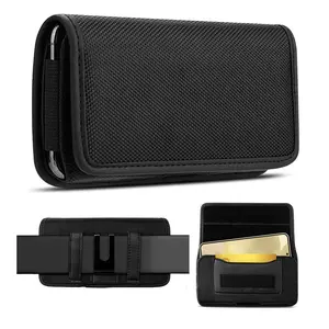 Universal Horizontal Nylon Phone Holster with Belt Clip Portable Cell Phone Belt Holder Pouch Fits Phones with Protective Cases Durable Lightweight Solution