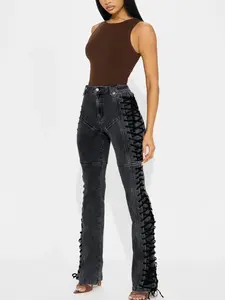 After Hours Lace Up Flare Pant - Black