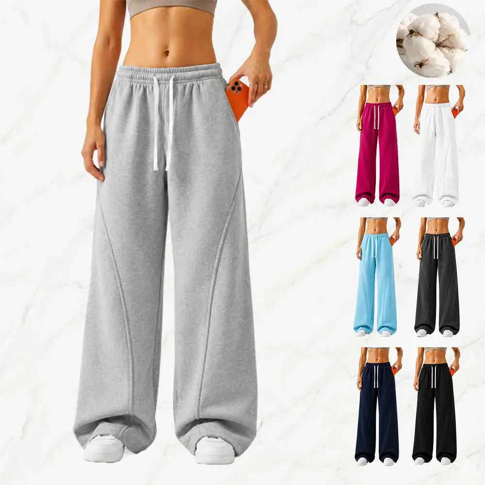 Women's Casual Cotton Solid-Color Loose Drawstring Athletic Sweatpants, Long Knit Sports Pants - Comfortable, Year-Round Use for Home, Workouts, Commuting