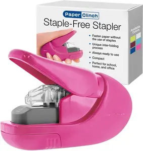 Plus Paper Clinch Staple-Free Stapler, Pink