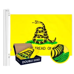 G128 Gadsden Don't Tread On Me Flag | 1x1.5 Ft | Double ToughWeave Series Double Sided Embroidered 210D Poly | Historical Flag, Embroidered Design, Indoor/Outdoor, Brass Grommets, Heavy Duty, 3-ply