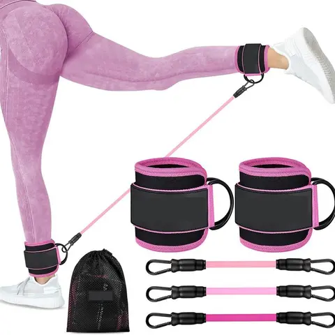Ankle Resistance Bands Set, Adjustable Workout Bands with Cuffs, Home Gym Training for Women