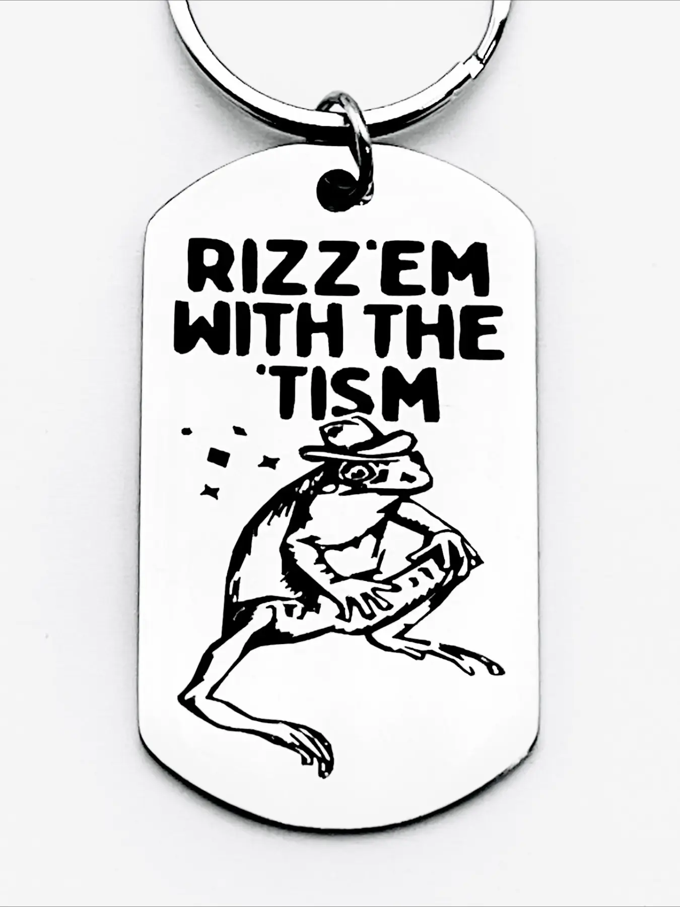 Rizz-Em and The Tism, Frog Stainless Steel Keychain, Stylish Keychain, Cool Keychains, Funny Keychain, Trendy Cute Keychain, Keychain For Bags - With Humorous and Quirky Accessories, Fun Gift Accessories, Personalized Jewelry Accessories