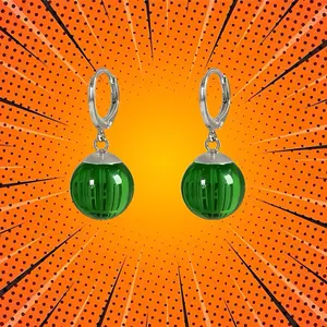 Green Potara Earrings(Silver) - anime jewelry for men, cosplay accessory