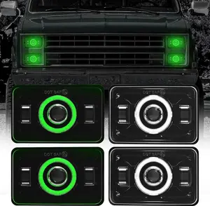 4x6 LED Headlights DOT Approved with Green DRL Amber Turn Signal Halo Compatible for 1986 Che-vrolet CK 10 Rectangular H4656 H4651 H4642 H4652 Fit for Peterbilt 357 378 379 XR400 XR250 XR650