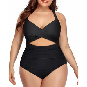 Yonique Plus Size One Piece Swimsuit for Women Tummy Control Bathing Suit Cut out Swimming suit with Built-in bra Criss Cross Bathing Suits for Women Full Coverage Swimsuits Adjustable Shoulder Straps with Hook Closure Swimwear