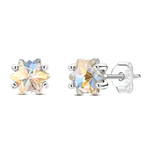 MULA 925 Sterling Silver Sparkling Snowflake Stud Earrings with Crystal Glass - Winter Celestial Jewelry Gift for Women, Teens Birthday, Anniversary, Valentine's Day and Christmas