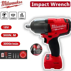 Milwaukee 18V Brushless Impact Wrench 900 N·m Torque Cordless High Torque Tool for Mechanics & Industrial Use M18 RED LITHIUM XC 6.0 with LED Work Lights professional auto