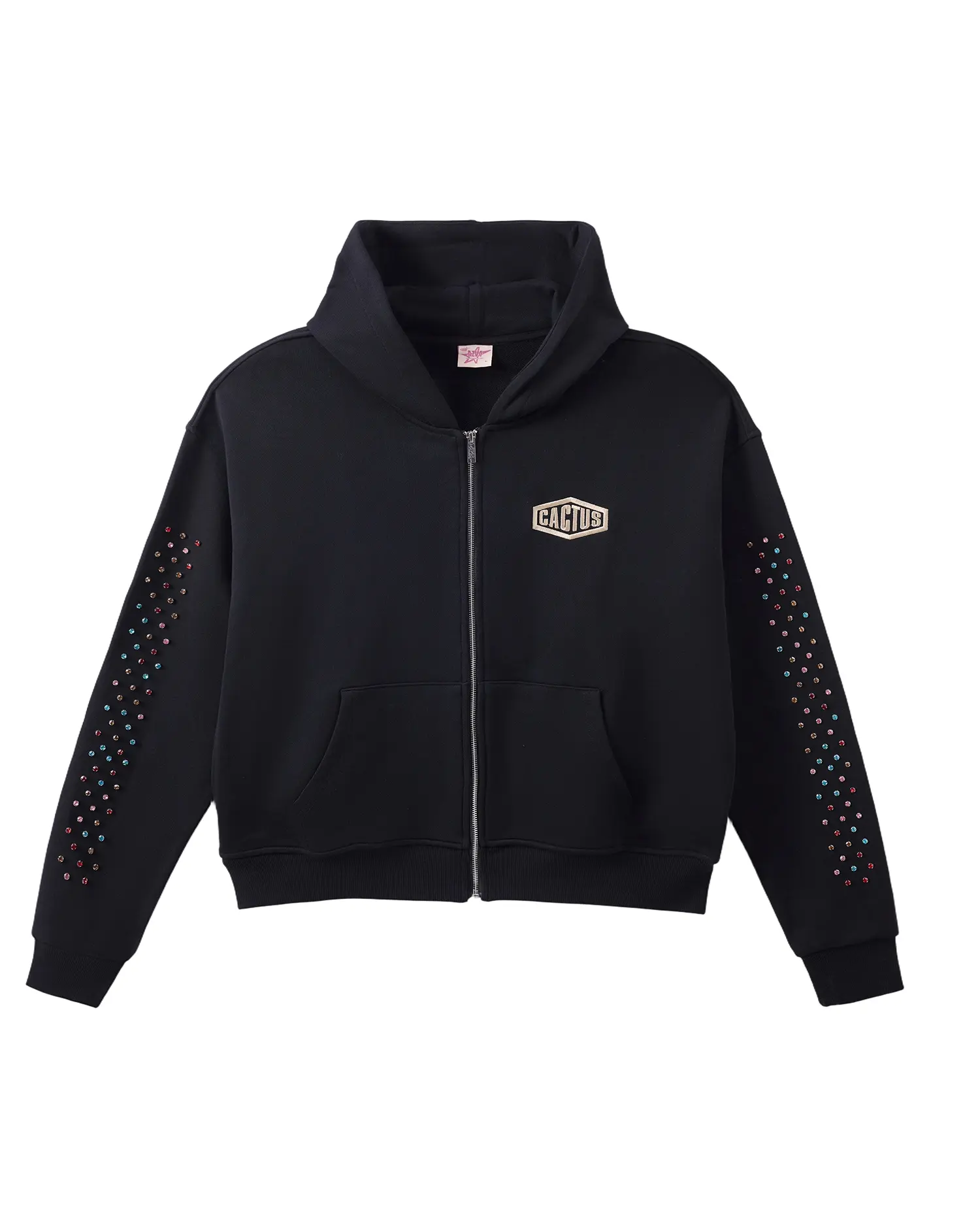 Crystal Cactus Zip Hoodie - Black