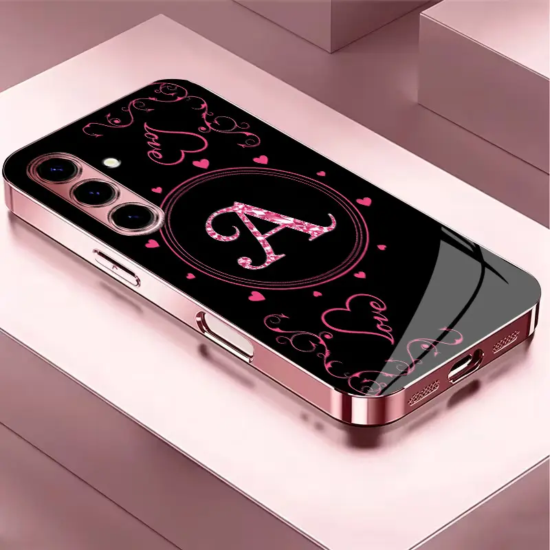 Suitable for [Galaxy S24] Women's high-end phone case，The latest Pink Iridescent Glass Case—choose from 26 premium-look letters.YM99