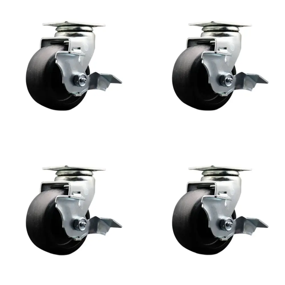 Service Caster TOOL-SCC-20S420-GFNB-TLB-4 Tool Box Caster Wheel Set - 4 in. Flat Free, Zero Maintenance Glass Filled Nylon Wheels - Industrial Grade - 4 Swivel Casters with Top Lock Brakes