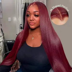 [New In] Wiggins Hair Glueless Cherry Cola Red Color Straight M Shaped Hairline 6x8 Lace Closure Wigs Human Hair Ready To Go Pre Cut Lace Colored Wig Beginners Friendly