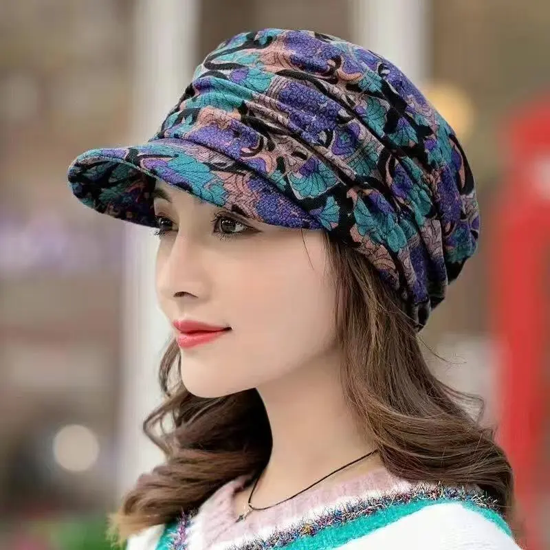Women's Floral Print Knit Beach Hat - Lightweight Fitted Twist Design Knit Hat for Women, Stylish Versatile Headwear, Ideal for Casual & Holiday Wear, Hand Washable, Hats For Women, Knit Hats