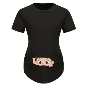 Maternity short-sleeve top, summer black T-shirt, casual blouse, maternity clothing