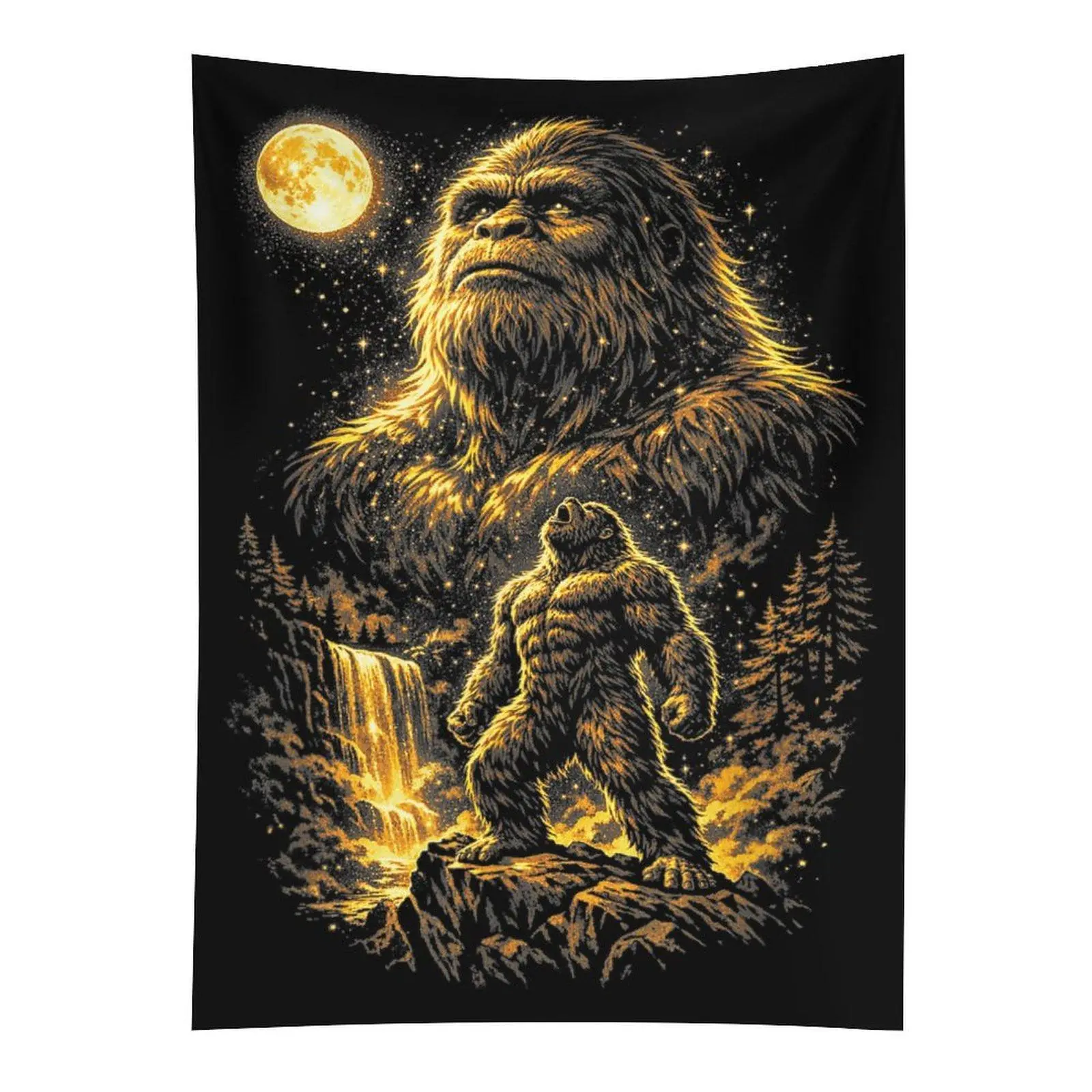 Bigfoot Howling Moon Wall Tapestry, Funny Sasquatch Cryptid Wall Hanging, Vintage Bedroom Decor