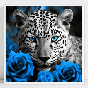 Leopard 5D DIY Round Diamond Painting Kit Roses Diamond Embroidery Animal Rhinestone Artificial 11.8x11.8inch/30x30cm Canvas Handmade Gift Needle Crafts Kit