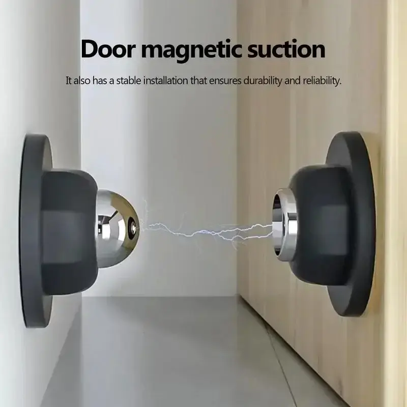 2pcs Magnetic Door Stopper | Stainless Steel Holder with No Punch Needed, Black/Silver for RVs/Homes,Modern Door Stopper, Door Hardware