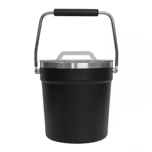 Large Ice Bucket, 4L Double Wall Insulated Beverage Bucket for Parties, Black Stainless Steel Container for Freezer 9.84 x 8.23 x 8.23 in, Cocktail Bar Home Wine Drinks