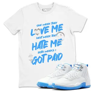 Unisex T-shirt to match Jordan 12 White and University Blue - Got Paid. 100% Cotton for Casual Wear. Comfortable Summer Unisex T-Shirt to match Jordan Sneaker. Streetwear Style. urban outfitters