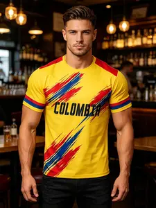 Men's Printed T-Shirt, Football Fan Soccer Shirt Short Sleeve, Creative Colombia Style, Comfortable Breathable Fabric, Casual Daily Wear