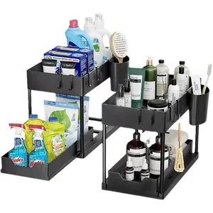 Adjustable Height Under Sink Organizer Sliding Drawer Multi-Purpose Cabinet Organizer with Basket Kitchen Under Sink Organizers Home Storage