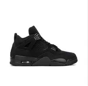 Retro Mid-Top Basketball Shoes in All-Black Suede Upper with Mesh Side Wings and Black Midsole
