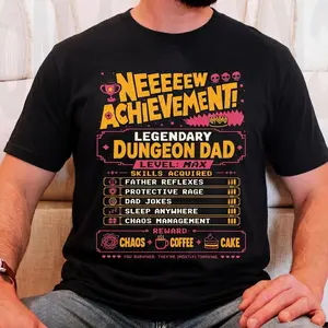 Legendary Dungeon Dad Shirt, New Achievement Fathers Day Tee, Dungeon Crawler Carl DCC Fan Funny LitRPG Gamer Dad Gift, Unisex Graphic Top Streetwear