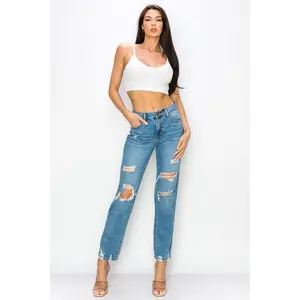 Kelly - High Rise Destructed Chewed Hem Dad Jeans