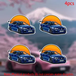 4pcs-R34 GTR Sticker-car stickers for doors, windows, laptops, luggage, furniture and bumpers-durable adhesive vinyl material