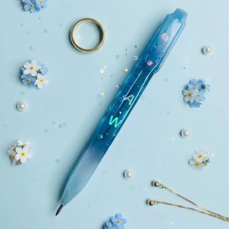 Lettering Me DIY Pen N.5 - Personalized Blue Gradient Ink Pen with Floral Accents for Creative Writing