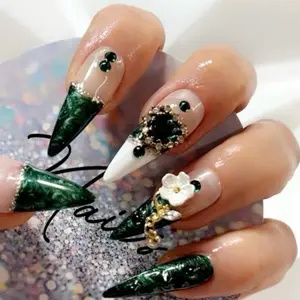 10 Pieces Long Handmade Press On Nails in Variety of Stylish Designs with Pearls Hearts and Stars for Elegant Nail Art