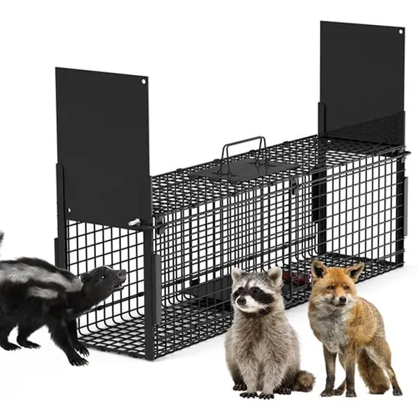 iMountek 40in 2-Door Humane Galvanized Coated Metal Live Animal Cage Trap - Rustproof, Durable, Sturdy, Easy Setup, Foldable, Safe Release for Under 18LBS Raccoons, Pest Control, Humane Capture, Outdoor Use, Small Animal Supplies, s, Durable And Sturdy