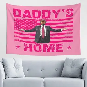 Trump 2024 Daddys Home Funny Girls for Trump Pink Tapestry 60x40 Flag for Room Bedroom Livingroom Dormitory Wall Flag Hanging Decor Banner Sign funny tapestry pink bedroom accessories
