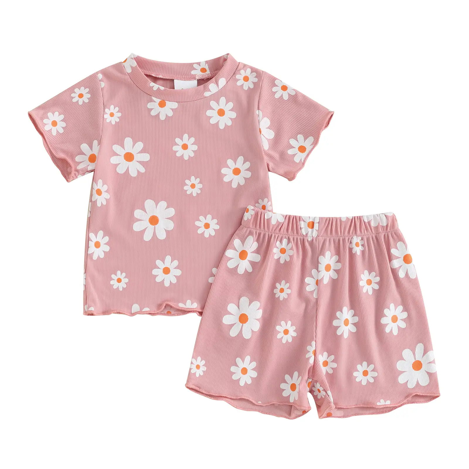 Canrulo Toddler Baby Girl Summer Clothes Ribbed Daisy Tops+Elastic Flowy Ruffle Edge Shorts Outfits 2Pcs Casual Homewear