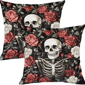 2pcs Halloween Skull Decorative Cushion Covers, Digital Print Zipper Closure, Home Sofa Car Outdoor Seat Pad Set 45x45cm (set of 4)