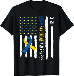 100% Cotton Fashion Garment Down Syndrome Awareness US Flag Trisomy 21 Men Women Kids T-Shirt